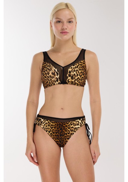 5639 Kahverengi Leopar Büstiyer Bikini Takımı