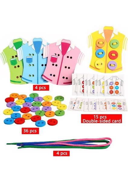 Montessori Toys lar Temel Yaşam Becerileri Öğrenme Yardımları Giyim Diş Ders Düğmeleri Dikiş Kurulu Ggame Bulmaca Toyscolor C (Yurt Dışından)