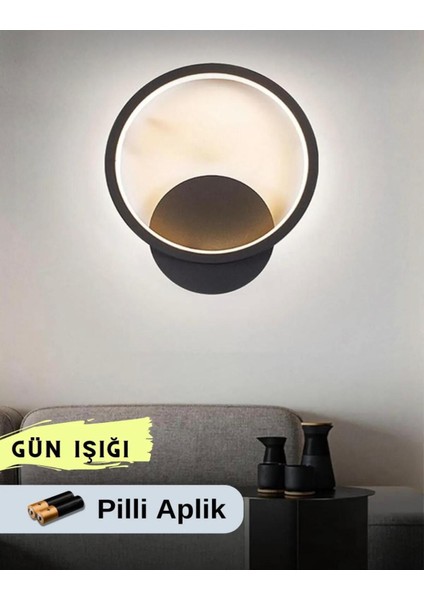 Modern Dekoratif Pilli Yüzük LED Duvar Aplik Siyah