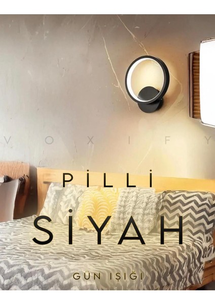 Modern Dekoratif Pilli Yüzük LED Duvar Aplik Siyah