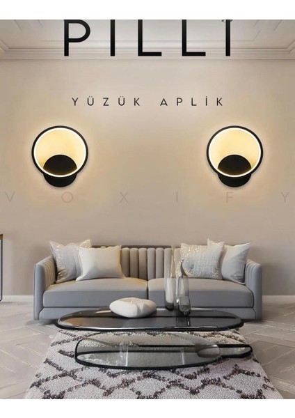 Modern Dekoratif Pilli Yüzük LED Duvar Aplik Siyah