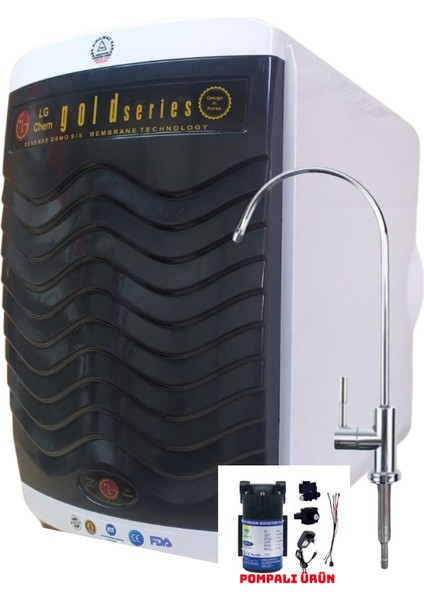 Chem Pompalı Gold Specıal 12 Litre 7 Filtre 14 Aşama Gümüş Iyon Tatlandırıcı Mineral Alkali 90 Gpd Nano Membranlı 304 Kalite Krom Musluklu 12 Litre Çelik Tanklı Su Arıtma Cihazı