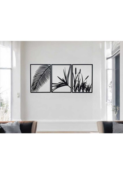 3 Parça 21 x 30 cm Sazlık Temalı Siyah Mdf Duvar Süsü (Çivi Ile Asılabilir)