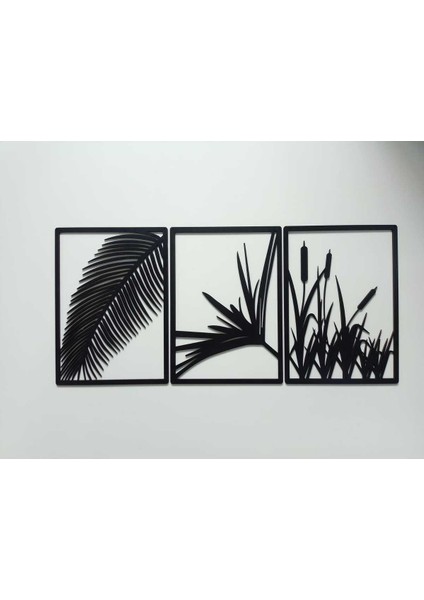 3 Parça 21 x 30 cm Sazlık Temalı Siyah Mdf Duvar Süsü (Çivi Ile Asılabilir)