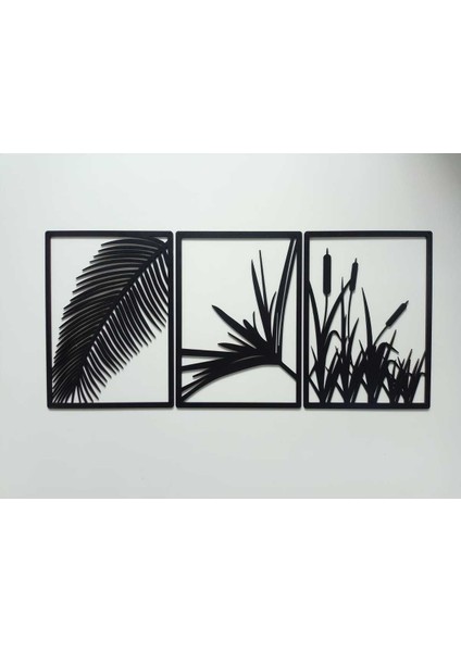 3 Parça 21 x 30 cm Sazlık Temalı Siyah Mdf Duvar Süsü (Çivi Ile Asılabilir)