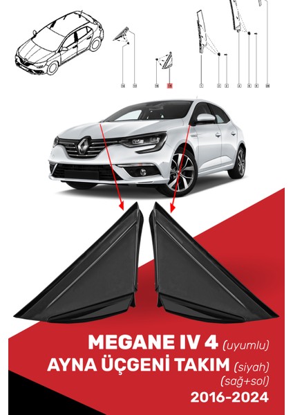 Megane Iv 4 Uyumlu Ayna Üçgen Siyah Takım (Sağ+Sol), 638744983R, 638752672R