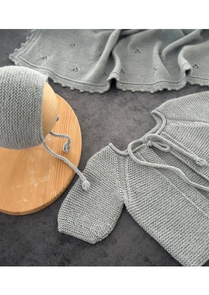 Triko Önden Bağlamalı Hırka Seti Bebek