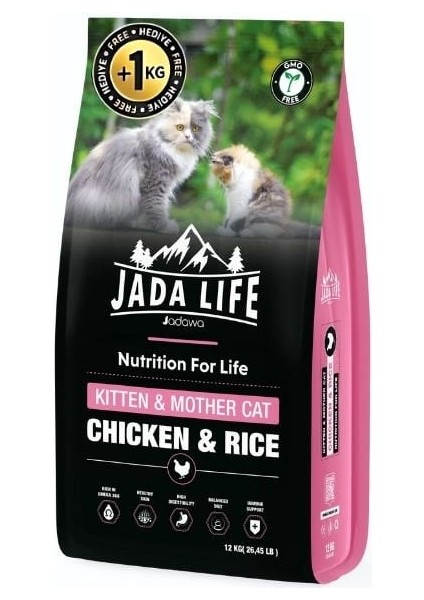 Jada Life Premium Kitten & Mother Tavuklu Yavru ve Anne Kedi Maması 12 kg +1 kg Hediyeli