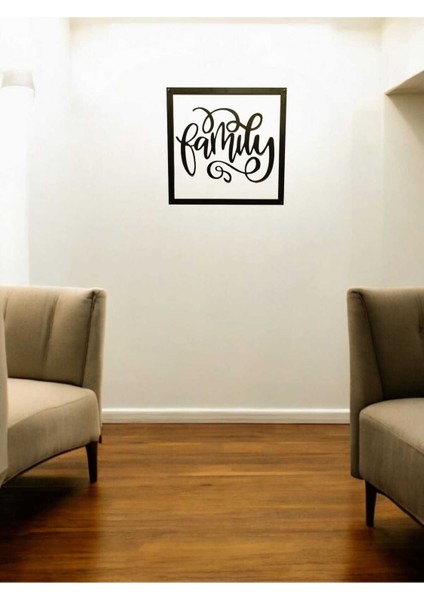 Siyah-Beyaz 30 x 30 cm Famıly Yazılı Duvar Süsü - 4mm Mdf (Çivi Ile Asılabilir)