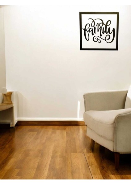 Siyah-Beyaz 30 x 30 cm Famıly Yazılı Duvar Süsü - 4mm Mdf (Çivi Ile Asılabilir)