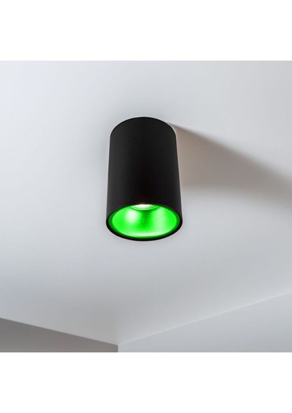7 Watt Yeşil Işık GU10 Ledli, 10 cm , Alüminyum Kasa Sıva Üstü Dekoratif Tavan Armatürü, LED Aplik
