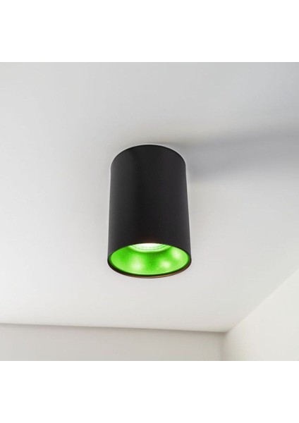 7 Watt Yeşil Işık GU10 Ledli, 10 cm , Alüminyum Kasa Sıva Üstü Dekoratif Tavan Armatürü, LED Aplik