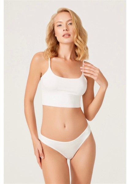 Krem Renk Basic %95 Pamuklu Kadın Tanga