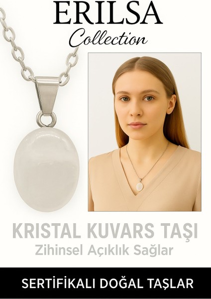 Sertifikalı Oval Kristal Kuvars Taşı Kolye – Arınma, Şifa ve Enerji Dengeleyici Taş