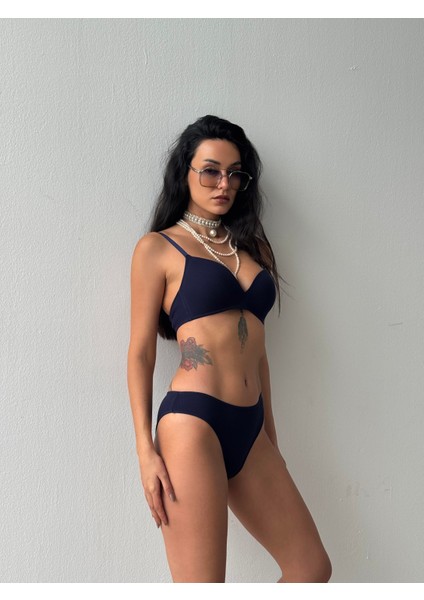 Çizgili Desteksiz Balensiz Siyah Sütyen Takımı (701T) fiyatları