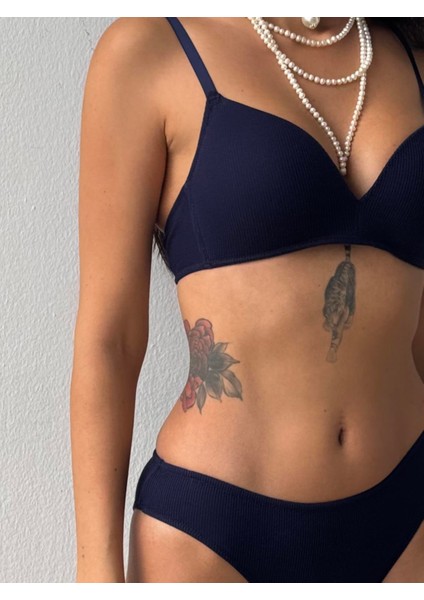 Çizgili Desteksiz Balensiz Siyah Sütyen Takımı (701T) fırsatları