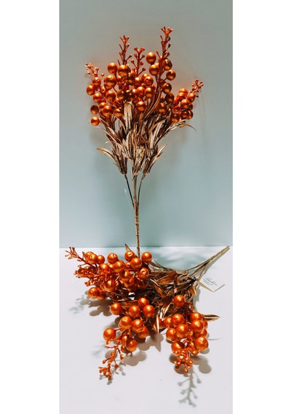 1 Demet Turuncu-Gold Renk ve Gerçek Ebatlarda 33 cm 5 Dallı Kokina Çiçeği