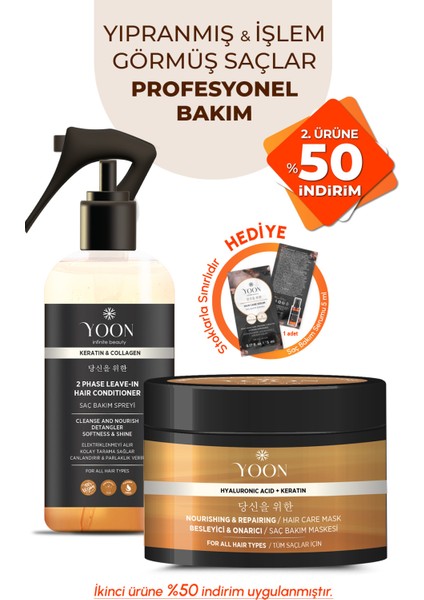 2'li Vegan Saç Bakım Spreyi & Maskesi 250ML, Hyaluronik Asit, Keratin, Kolajen ve B7 Biotinli Set