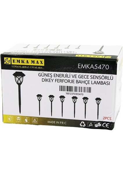 2pcs Dikey Ferforje Güneş Enerjili Solar LED Gece Sensör Bahçe Lambası 10X10X13CM+ÇUBUK=44CM (5067)