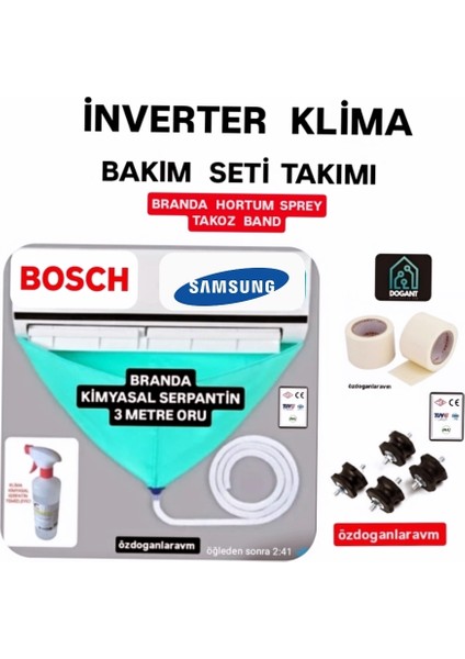 Üniversal Klima Temizleme Bakım Seti Takımı ( Branda Hortum Sprey Band Takoz )