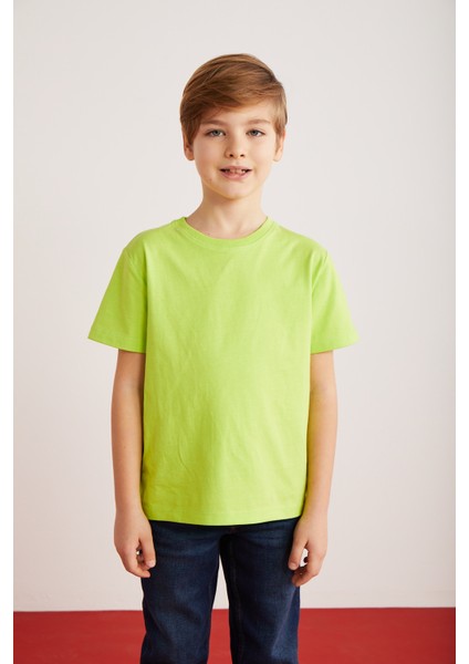 Fae Erkek Çocuk %100 Pamuk Kısa Kollu Bisiklet Yaka Fıstık Yeşili / Siyah / Beyaz T-Shirt modelleri