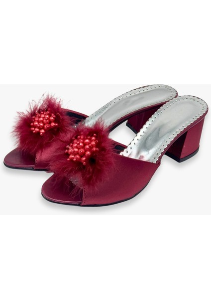 Kadın Tüylü Ve Taşlı Şık Günlük Ev Terliği Çeyiz Terliği Süslü Doğum Misafir Gelin Terliği