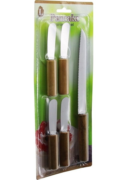5 Pcs : 4+1 4 Adet Düz Kahvaltı Bıçak+ 1 Adet Ekmek Bıçak Ahşap Saplı Bıçak Set (5067)