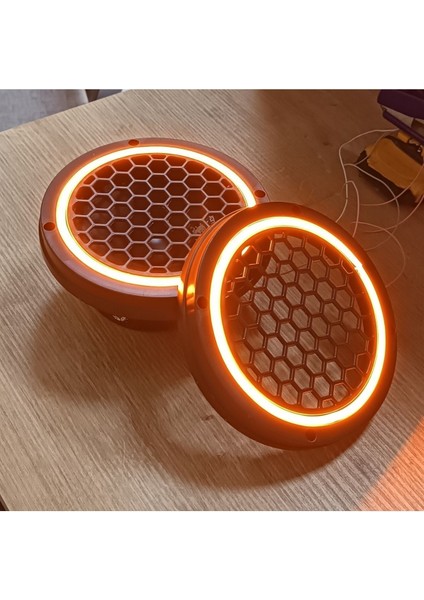 16CM Turuncu Neon Işıklı Hoparlör ve Midrange Kapağı 1takım (2ADET) Vidalanabilir modelleri