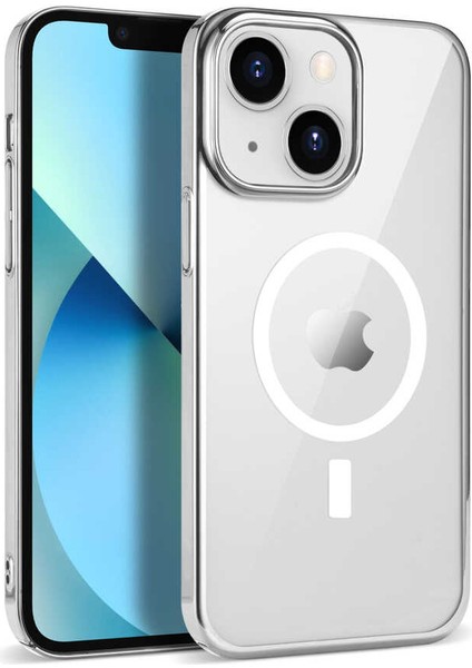 Apple iPhone 14 Plus Uyumlu Rntc Wireless Şarj Özellikli Pixel Magsafe Kapak-Gümüş