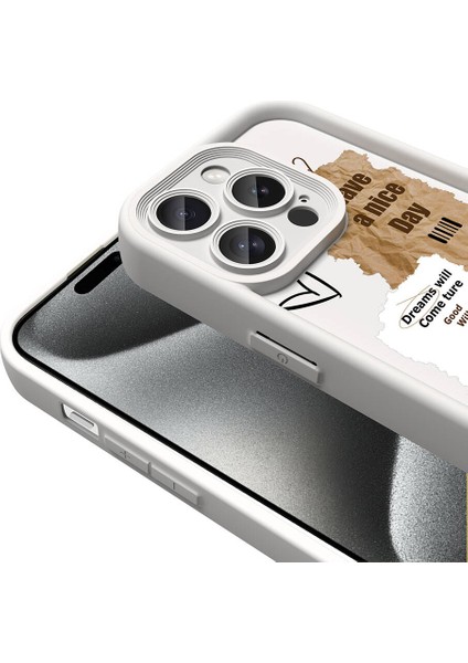 Apple iPhone 14 Pro Max Kılıf Kamera Korumalı Baskılı Arka Yüzey Rntc Klas Kapak-Beyaz