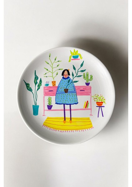 Seramik Duvar Tabağı | Leoni | Illustration | 25 cm | El Yapımı | Unique | Çok Renkli