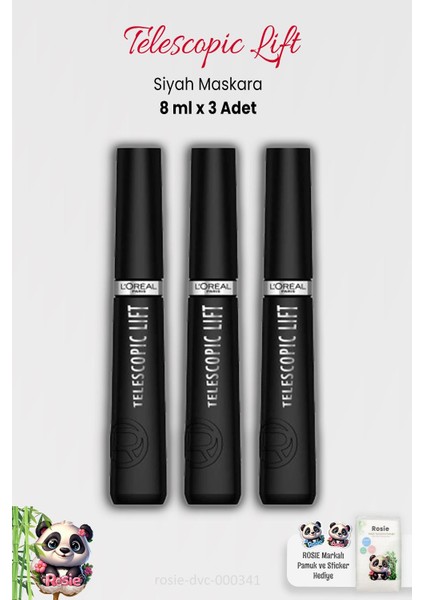 3 Adet Loreal Paris Telescopic Lift Maskara Siyah ve Rosıe Pamuk