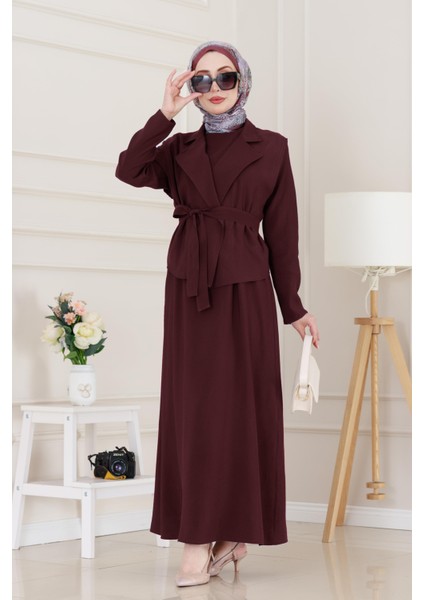Tensel Yelekli Asel Elbise-Bordo modelleri