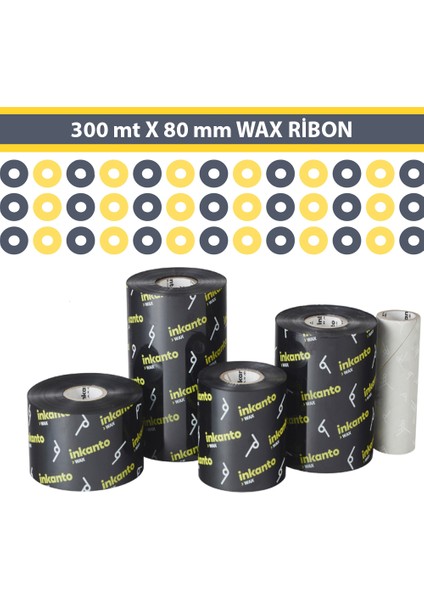 Wax Ribon 300 mt x 80 mm "inkanto", Premium Wax Ribon. Barkod Yazıcı Kartuşu.