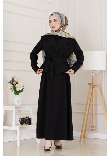 Tensel Yelekli Asel Elbise-Siyah