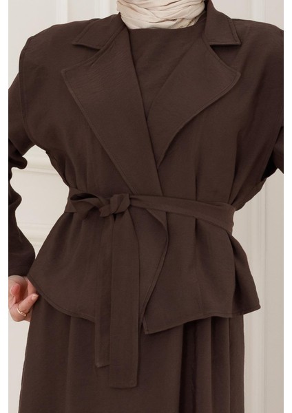 Tensel Yelekli Asel Elbise-Kahverengi fırsatları