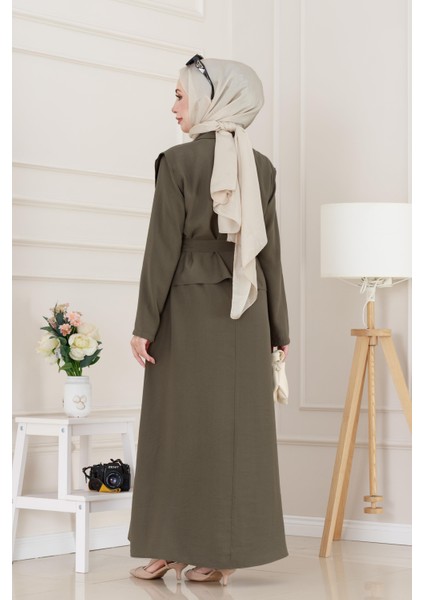 Tensel Yelekli Asel Elbise-Haki indirimleri