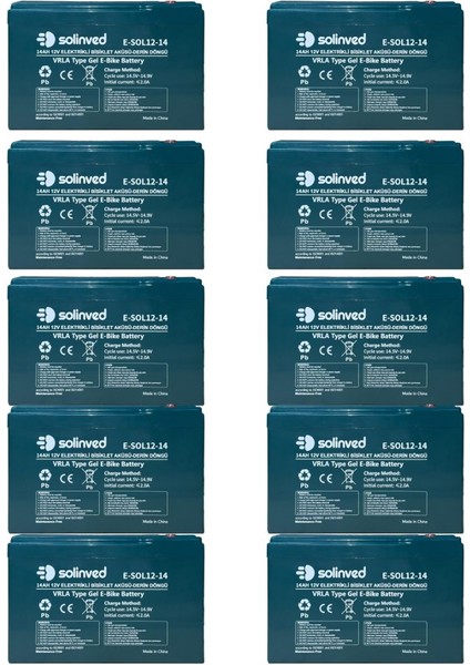12V 14AH Vrla Tipi Elektrikli Bisiklet Aküsü 2 Yıl Garantili (10 Adet)