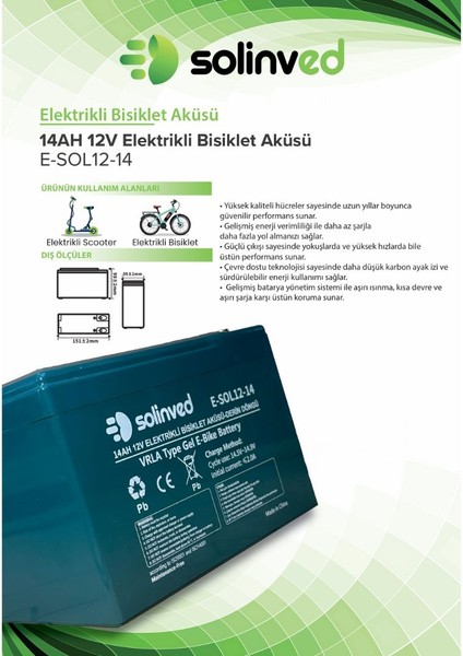 12V 14AH Vrla Tipi Elektrikli Bisiklet Aküsü 2 Yıl Garantili (10 Adet)