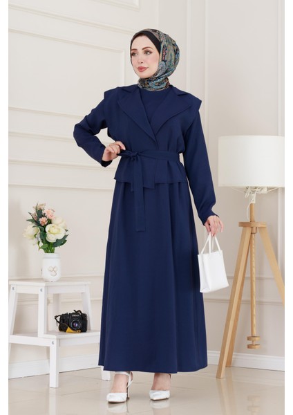 Tensel Yelekli Asel Elbise-Lacivert