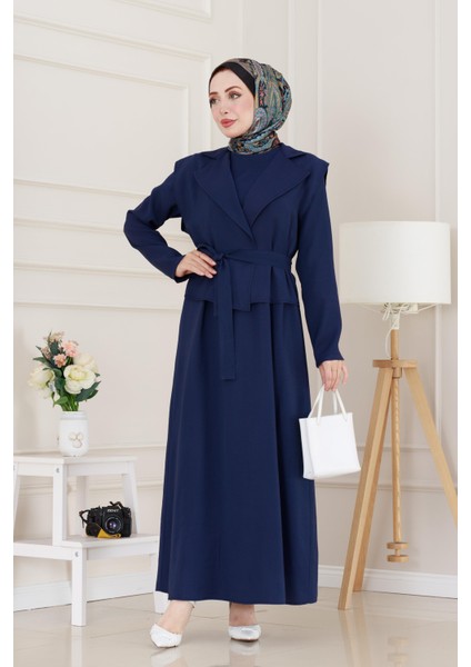 Tensel Yelekli Asel Elbise-Lacivert fiyatları