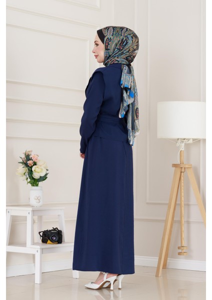 Tensel Yelekli Asel Elbise-Lacivert indirimleri