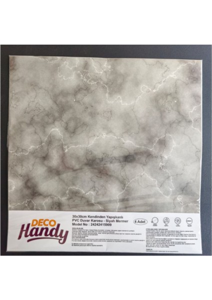 Decohandy Pvc Duvar Karosu 30 x 30 cm 4'lü Paket - Mermer Desenli Siyah 0,36M2