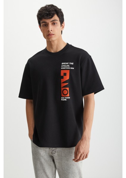 RAMADANP008 Erkek 75% Pamuk 25% Polyester Baskılı Siyah T-Shirt