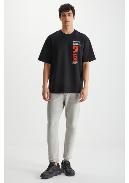 RAMADANP008 Erkek 75% Pamuk 25% Polyester Baskılı Siyah T-Shirt