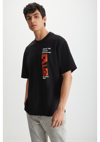 RAMADANP008 Erkek 75% Pamuk 25% Polyester Baskılı Siyah T-Shirt