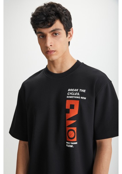 RAMADANP008 Erkek 75% Pamuk 25% Polyester Baskılı Siyah T-Shirt