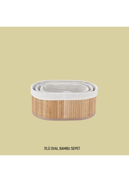 3'lü Bambu Oval Bambu Sepet