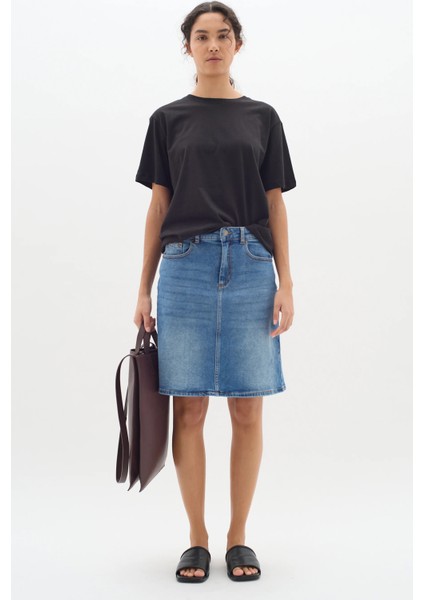 Açık Mavi Kadın Regular Fit Yüksek Bel Orta Boy Denim Kot Etek ALİCE-4003 fiyatları