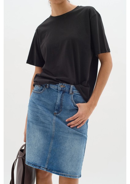 Açık Mavi Kadın Regular Fit Yüksek Bel Orta Boy Denim Kot Etek ALİCE-4003 modelleri